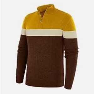 NWOT Amazon brand 1/4 zipper men’s brown/cream/ yellow sweater
